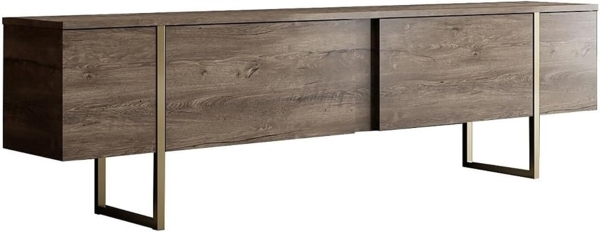 Vente-unique - TV-Möbel mit 2 Türen - Dunkel-Natur & Gold - ZIRELDA Bild 1
