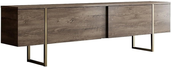 Vente-unique - TV-Möbel mit 2 Türen - Dunkel-Natur & Gold - ZIRELDA Bild 4