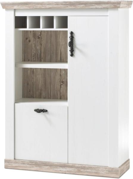 Highboard Rovola in Pinie weiß Landhaus 105 x 146 cm