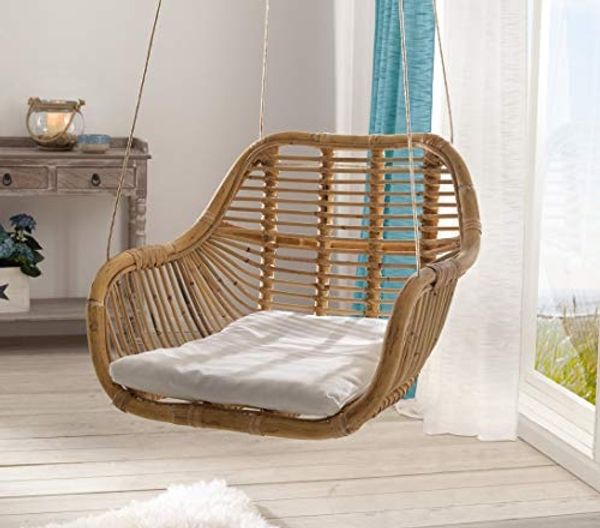 Hängesessel aus Rattan mit Kissen, Korbsessel, Rattansessel, Hängesitz