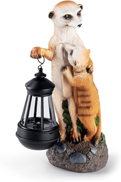 EASYmaxx Solar-LED Erdmännchen-Familie | Handbemalt & kabellos mit automatischem Tageslichtsensor | 8 Std. Leuchtdauer | 30 x 14 x 11 cm