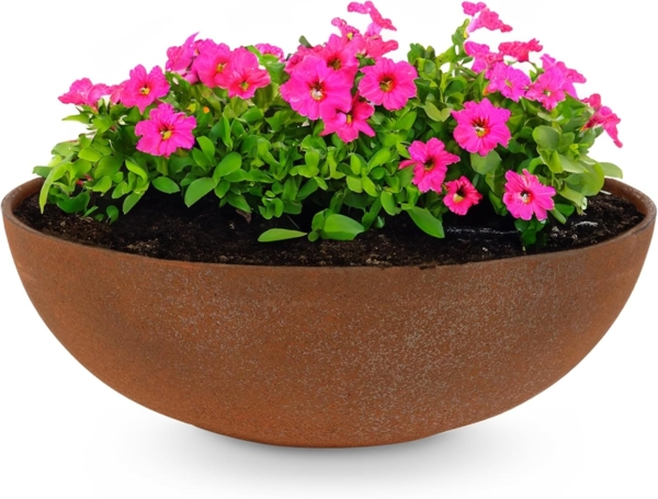 matches21 HOME & HOBBY Blumentopf Pflanzschale für draussen Dekoschale rund Rost-Optik 30x9 cm (1 St), Blumen-Schale als wetterfeste Friedhof-Schale Grab-Schmuck Grabschale Bild 1