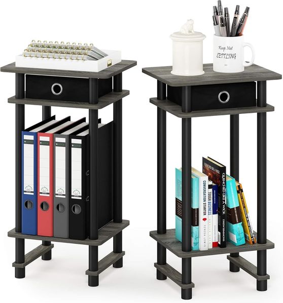 Furinno Hoher Beistelltisch mit Einschüben, Holz, French Oak Grey/Black/Black, 29. 49x39. 5x70. 41 cm