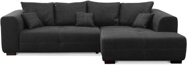 CAVADORE Ecksofa Mavericco inkl. Kissen / XXL-Eckcouch im modernen Design / Longchair rechts / 285 x 69 x 170 / Lederoptik dunkelgrau