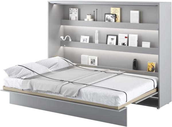 MEBLINI Schrankbett Bed Concept - BC-04 - 140x200cm Horizontal - Grau Matt - Wandbett mit Lattenrost - Klappbett mit Schrank - Wandklappbett - Murphy Bed - Bettschrank
