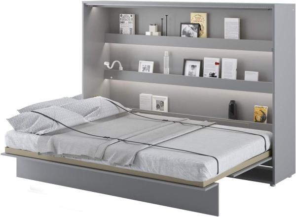 MEBLINI Schrankbett Bed Concept - BC-04 - 140x200cm Horizontal - Grau Matt - Wandbett mit Lattenrost - Klappbett mit Schrank - Wandklappbett - Murphy Bed - Bettschrank