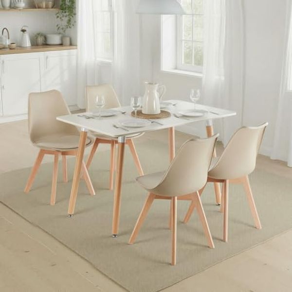 IDIMEX Essgruppe SHANNON ABBY, Esstisch klein 120x70cm mit 4 Stühlen skandinavisches Design Cremeweiß