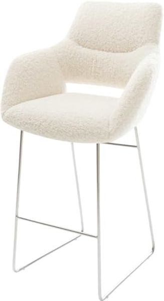 Barstuhl Yago-Flex Teddystoff Beige Kufengestell Edelstahl Silberfarben Taschenfederkern