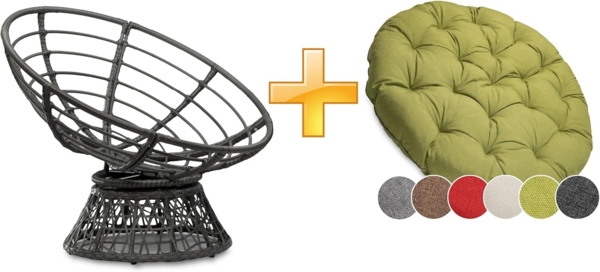 sunnypillow Rattanstuhl Papasansessel, Rattansessel mit Kissen rund Durchmesser 120 cm, Grün