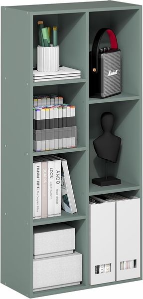Furinno LUDER Bücherregal, 7-Würfel Bücherregal, Bookcase, 9.4" x 19.5" x 41.7", für Wohnzimmer, Schlafzimmer, Homeoffice, Salbeigrün