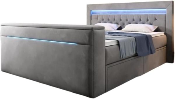 Boxspringbett Jupiter mit TV Lift, RGB und Stauraum 140x200 Grau H2