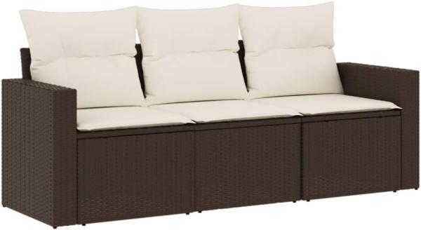 vidaXL 3-tlg. Garten-Sofagarnitur mit Kissen Braun Poly Rattan 3218653