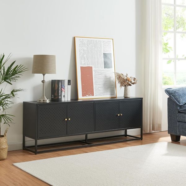 TV Schrank Janakkala Stahl 153x35x55 cm Schwarz [en. casa]