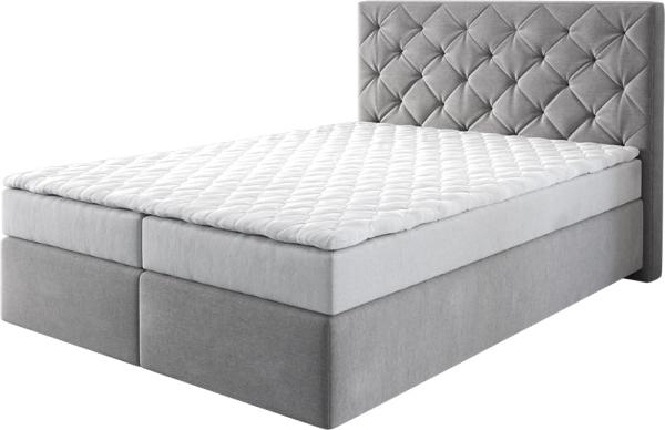 Boxspringbett Dream-Great Mikrofaser Grau 140x200 cm mit Matratze und Topper