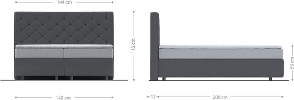 Boxspringbett Dream-Great Mikrofaser Grau 140x200 cm mit Matratze und Topper Bild 3