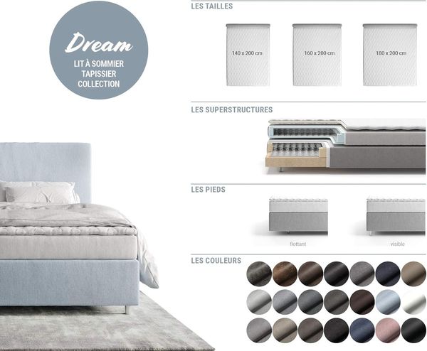 Boxspringbett Dream-Great Mikrofaser Grau 140x200 cm mit Matratze und Topper Bild 9