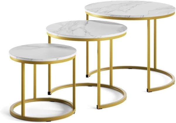 Couchtisch-Set Montreal Weiß/Gold 55 x 55 cm 3 Teile Vicco