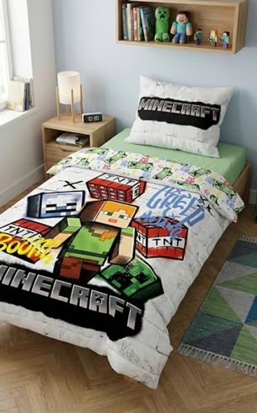 Minecraft Bettwäsche Set aus Mikrofaser Bettdeckenbezug 140 × 200 cm mit 70 × 90 cm Kissenbezug