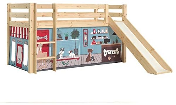 Vipack 'Pino' Halbhochbett 90x200 cm, natur, Kiefer massiv, mit Rutsche und Textilset 'Pet Shop' Bild 4