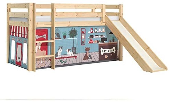 Vipack 'Pino' Halbhochbett 90x200 cm, natur, Kiefer massiv, mit Rutsche und Textilset 'Pet Shop' Bild 3