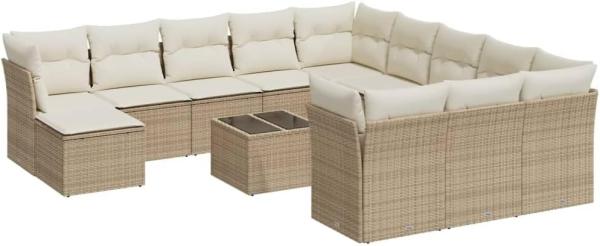 vidaXL 13-tlg. Garten-Sofagarnitur mit Kissen Beige Poly Rattan 3250477