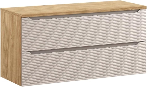 Lomadox Waschbeckenschrank OLUO-56-BEIGE Waschtischunterschrank, 120cm, Eiche mit beige, 3D-Oberfläche