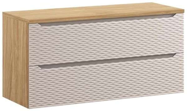 Lomadox Waschbeckenschrank OLUO-56-BEIGE Waschtischunterschrank, 120cm, Eiche mit beige, 3D-Oberfläche