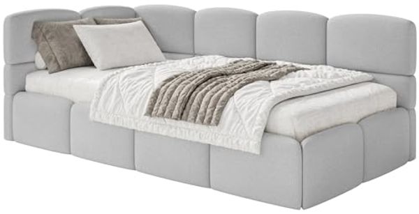 Selsey 'Cloudy' Jugendbett 120 cm, Bettkasten, Chenille, Kopfteil links, Hellgrau