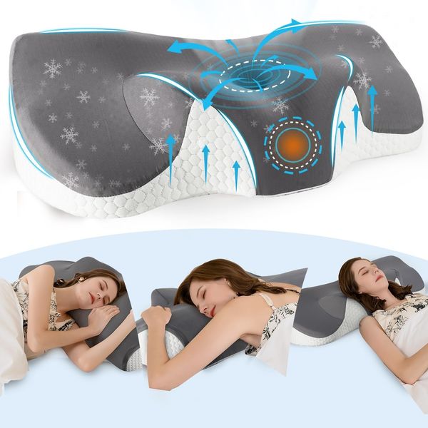 Kopfkissen Nackenkissen, Kopfkissen Memory Foam, Kopfkissen fš¹r Seiten Rš¹cken Bauchschl?fer (65.8 x 35.6 x 12.5/12.2cm)