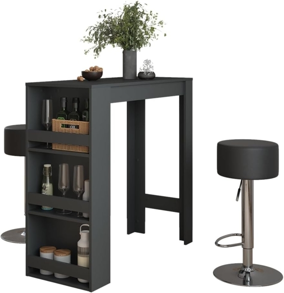 Vicco Bartisch-Set Anthrazit 45x110 cm mit 2 Barhockern, Repose Bild 6