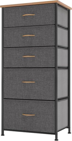 YITAHOME Kommode,Kommode mit 5 Schubladen,Schrank,Stoffschubladen mit Griffen,mit Stabiler Stahlrahmen,Dauerhaft,Dunkelgrau