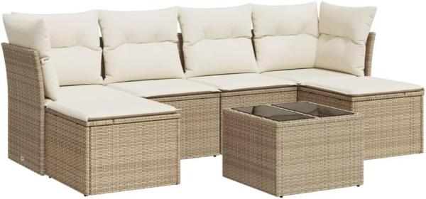 vidaXL 7-tlg. Garten-Sofagarnitur mit Kissen Beige Poly Rattan 3249857 Bild 1