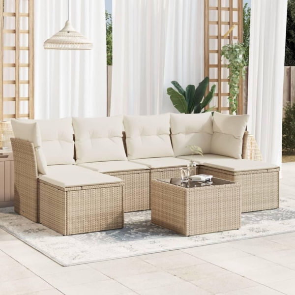 vidaXL 7-tlg. Garten-Sofagarnitur mit Kissen Beige Poly Rattan 3249857 Bild 2