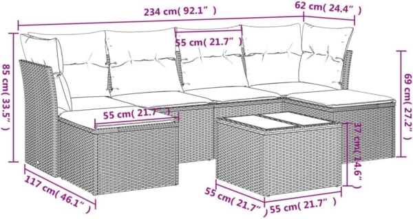 vidaXL 7-tlg. Garten-Sofagarnitur mit Kissen Beige Poly Rattan 3249857 Bild 3