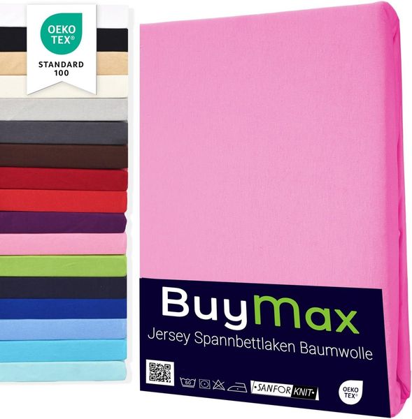 Buymax® Topper Spannbettlaken 160x200 cm Spannbetttuch 100% Baumwolle Jersey für Matratzentopper bis 12 cm Matratzenhöhe Bettlaken für Boxspringbett Topper, Altrosa