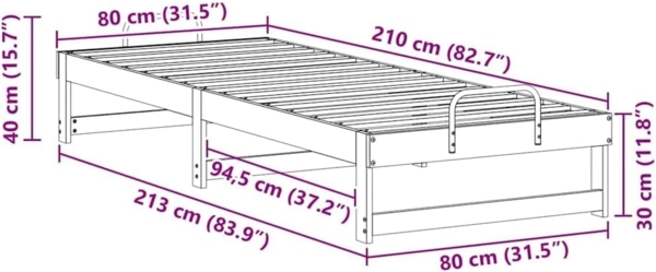 vidaXL Bettrahmen Braun 80 x 210 cm Massives Kiefernholz 873159 Bild 2