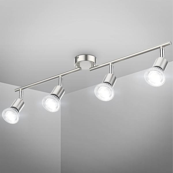 B.K.Licht Deckenleuchte LED Deckenlampe 4x 5W IP20 4.000K - BKL1407, LED wechselbar, Neutralweiß, 4-flammig GU10 4x 400lm dreh- schwenkbar Matt-Nickel