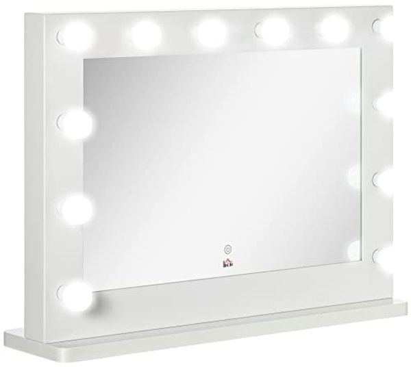 HOMCOM Spiegel Kosmetikspiegel mit 12 Dimmbare LED Lampen (Schminkspiegel, 1-St, Hollywood Spiegel), 80 x 60 cm