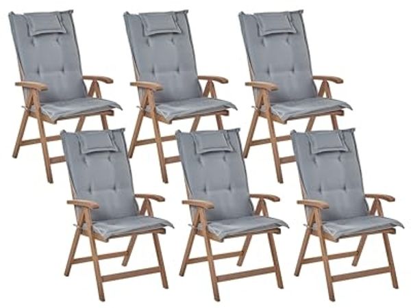 Set mit 6 Stühlen und Sitzkissen AMANTEA Akazienholz Grau