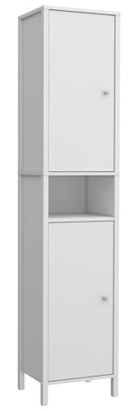 Forte IPSARION Hochschrank Bad L/R 40, moderner Badschrank mit 2 Türen, Holzwerkstoff, Weiß, 40,4 cm breit x 188 cm hoch x 34,8 cm tief