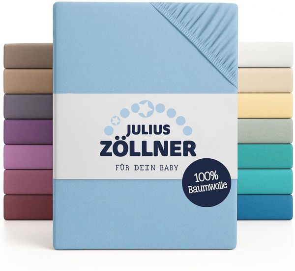 Julius Zöllner Jersey Spannbettlaken für Wiegen 90x40 cm und Stubenwagen, 100% Jersey-Baumwolle, Oeko-TEX Standard 100 Zertifiziert, Gr. 90x40 cm, 2er Pack, hellblau