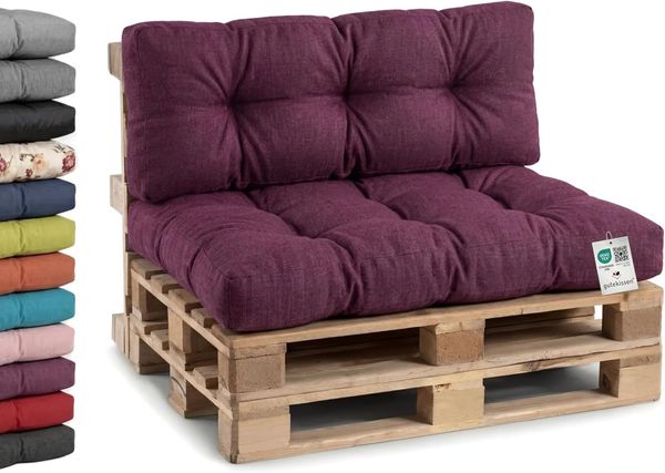Gutekissen®, Palettenkissen, Gartensofakissen, gesteppte Kissen gefüllt mit granuliertem Poulirette-Schaum (Set (Sitzkissen 120x80 +Rückenlehne 120x40), Violett)