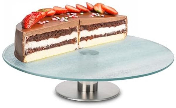 Spetebo Tortenständer Glas Kuchenplatte - Ø 30 cm, Metall Fuß, (Packung, 1-tlg, 1 x Tortenplatte), strukturierte Glasplatte um 360° drehbar