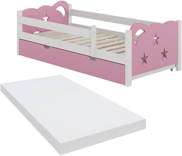 VitaliSpa Kinderbett Einzelbett Juniorbett Jessica Weiß Pink 160x80 cm Matratze modern Kinderzimmer Bett Bettschublade Rausfallschutz