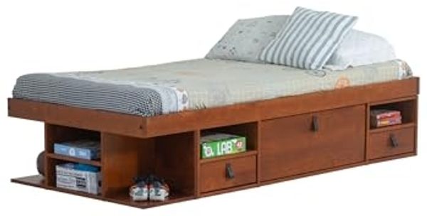 Memomad Funktionsbett Bali 90x190 Karamell - Schrankbett mit viel Stauraum u. Schubladen, optimal für kleine Schlafzimmer - Einzelbett mit Aufbewahrung aus Kiefer Massivholz – Inklusive Lattenrost…
