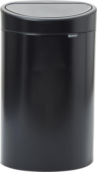 Brabantia Touch Bin Abfallbehälter mit Kunststoffeinsatz, Mülleimer, Müll Eimer, Matt Black / Deckel Matt Black, 40 L, 114946