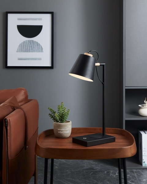 Eglo 900626 Tischleuchte LACEY-QI Stahl schwarz, creme LED 5,5W 3000K L:24cm B:13. 5cm H:50cm mit Touchdimmer und QI Charger Bild 5