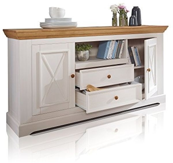 Möbel-Eins BORNHOLM Sideboard II, Material Massivholz, Kiefer weiss/eichefarbig