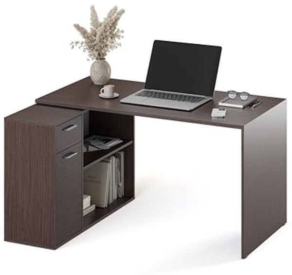 Schreibtisch klein 136 x 101 x 75 cm Eiche Dunkelbraun – Bürotisch Eckschreibtisch RICOO WM083-FM Bild 5