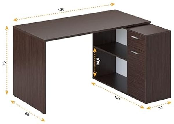 Schreibtisch klein 136 x 101 x 75 cm Eiche Dunkelbraun – Bürotisch Eckschreibtisch RICOO WM083-FM Bild 3